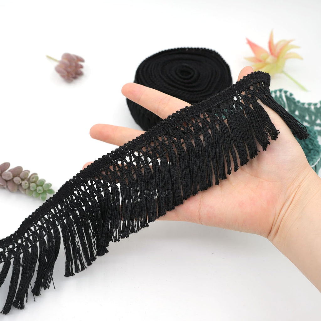 6cm Wide Cotton Tassel Fringe Trim, Boho Sewing Tassel Ribbon Sewing Crafts Curtain Clothing Dress Pillow - 20 Yards
