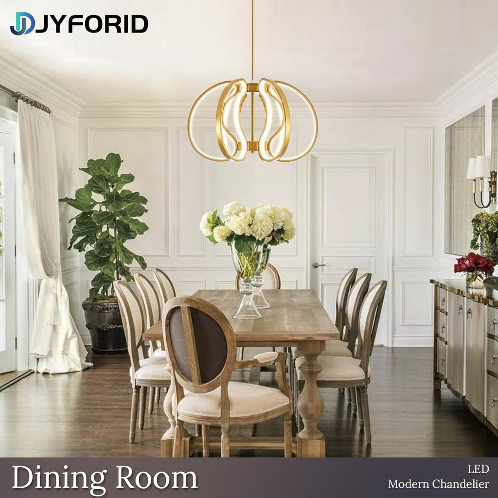 Modern Gold Chandelier with Remote Control, 69W 3-Color Temperature Dimmable LED Chandelier for Dining Room, Hanging