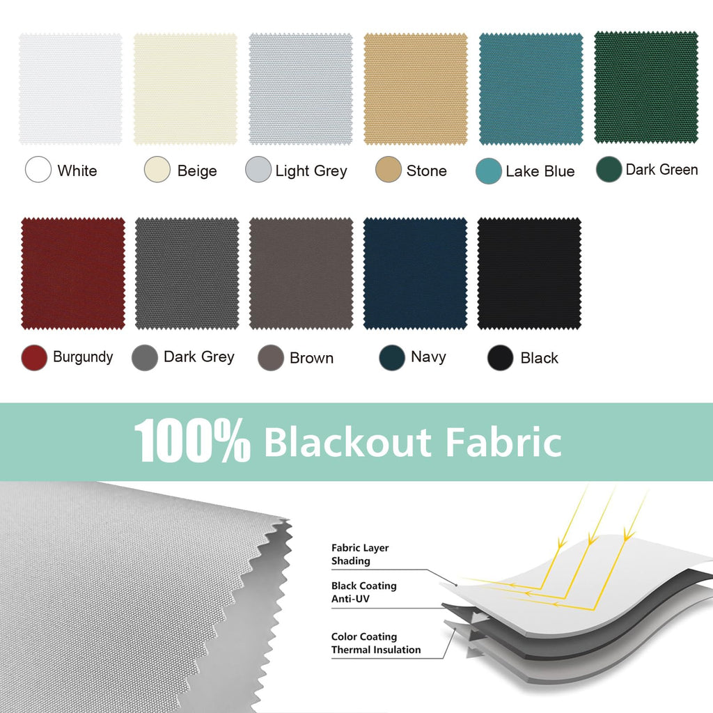 Motorized Blackout Cordless Window Shades, Remote Control Wireless and Rechargeable Window Blinds with Metal Valance
