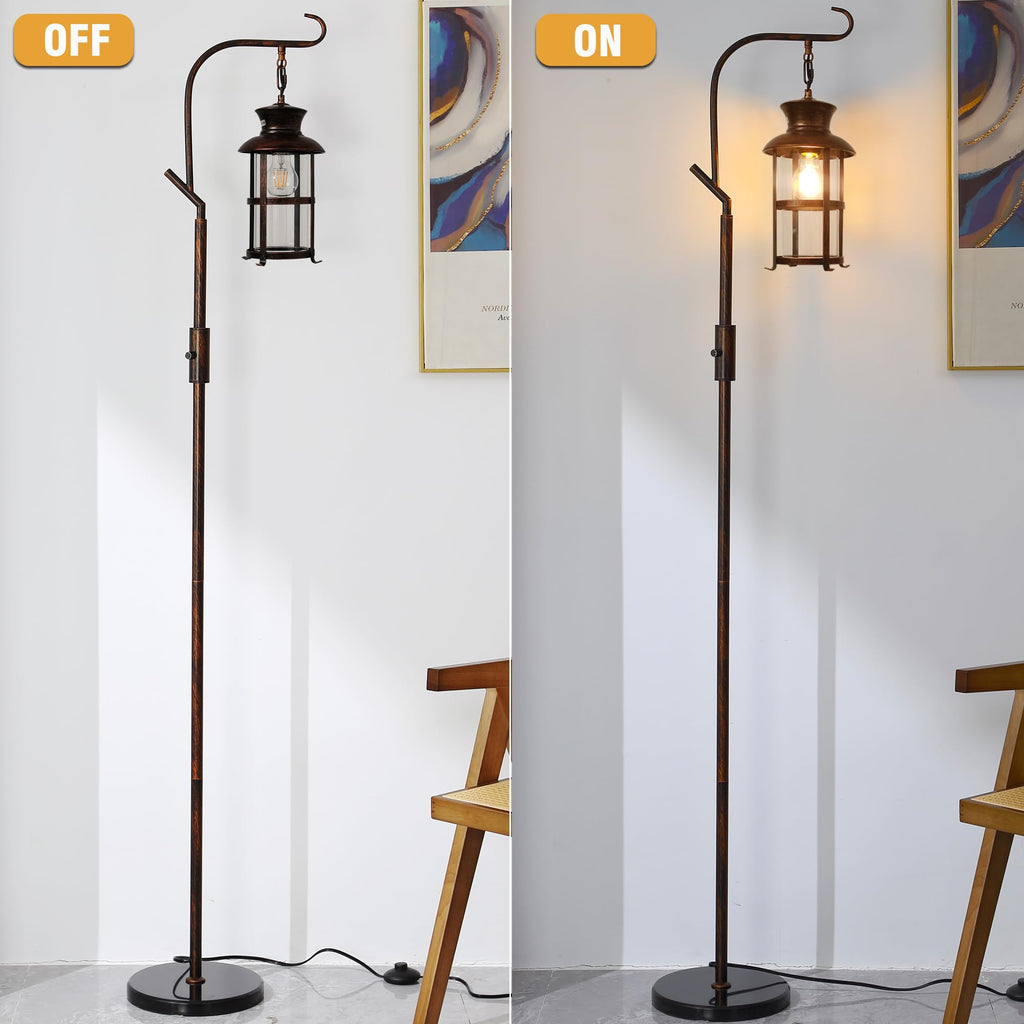 Vintage Dimmable Floor Lamp, Classical Lanterns Standing Lamp, Rustic Farmhouse Floor Lamp with Red Copper Finish