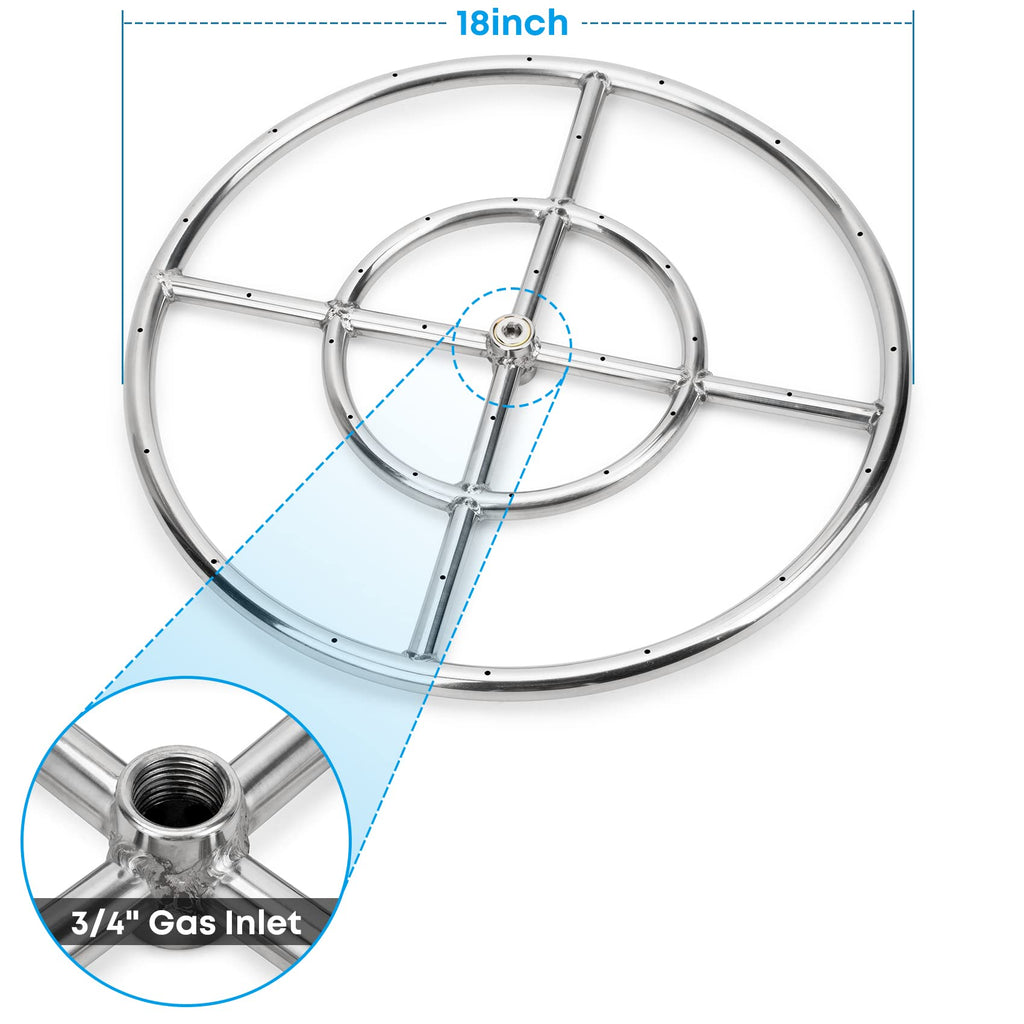 18 Inch Round Fire Pit Burner Ring for Natural Gas & Propane