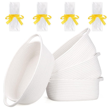 Gift Baskets Empty to Fill 4 Pack, 12x8x5 inch - Small Rectangular Woven Rope Bins for Baby Shower, Bathroom, Decor
