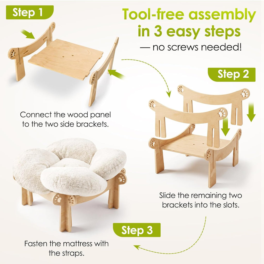 Cat Beds for Indoor Cats, Elevated Wooden Cat Bed Soft Removable Cushion