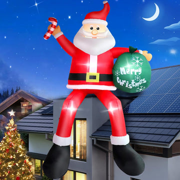 8 FT Christmas Inflatable Santa Claus Outdoor Decorations, Blow up Sitting Santa Claus with Gift Bag, Climbing Santa