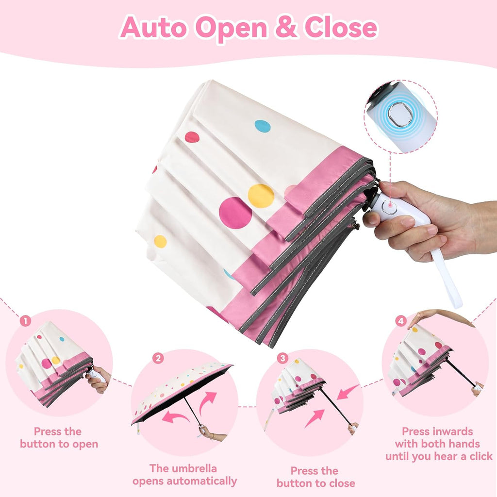 Kids Folding Umbrella Auto Open & Close for Girls Boys
