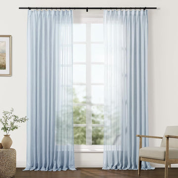 Baby Blue Pinch Pleated Sheer Curtains, 26" W x 63" L, 2 Panels