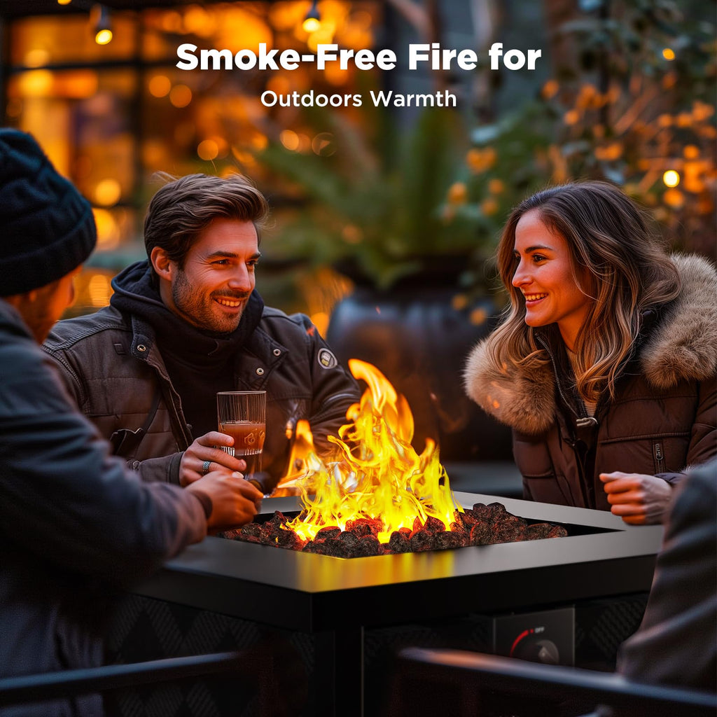 Propane Fire Pits 28′′ Outdoor Gas Fire Pit, 50, 000 BTU Square Fire Pit Table with Lava Rocks, 2-in-1 Fire Table with