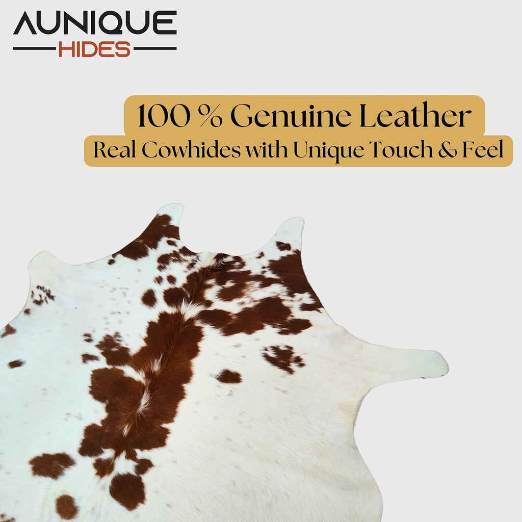 Brown & White Cowhide Rug 100% Genuine - Authentic Animal Skin Area Rug/Carpet , etc. - Cow Hide Size of (6 ft x 5-6