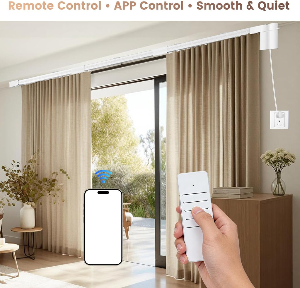 Smart Electric Curtain Track, 177" Motorized Curtain Rail with APP & Remote Control, Ultra Quiet Automatic Smart Home