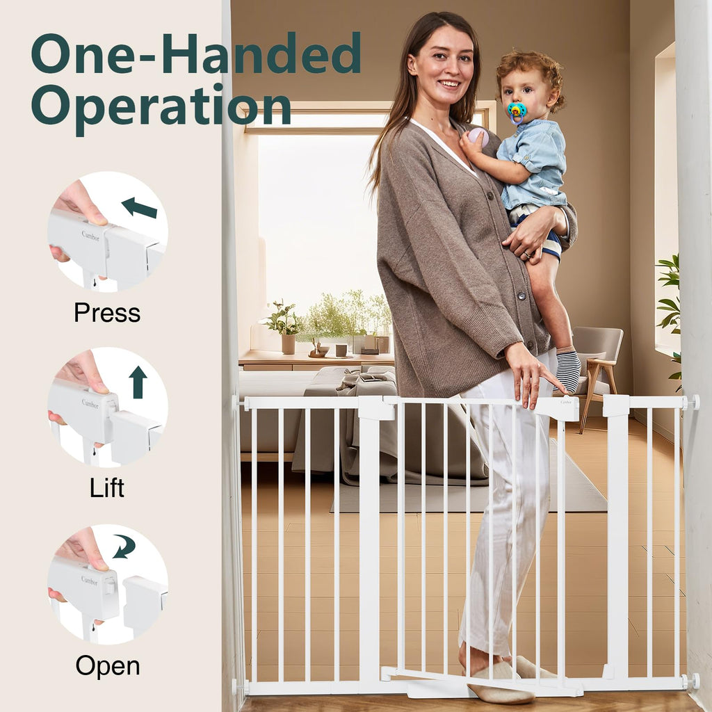 30-48 in Baby Gate for Stairs, Auto Close Dog Gate Indoor, White