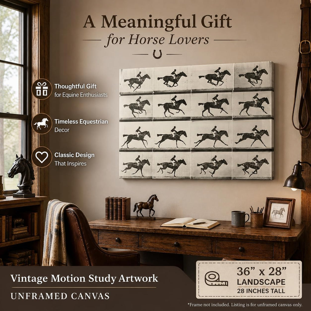 Muybridge Galloping Horse Wall Art 28x36 Stretched Canvas Ready to Hang Vintage Motion Study Photography Eadweard