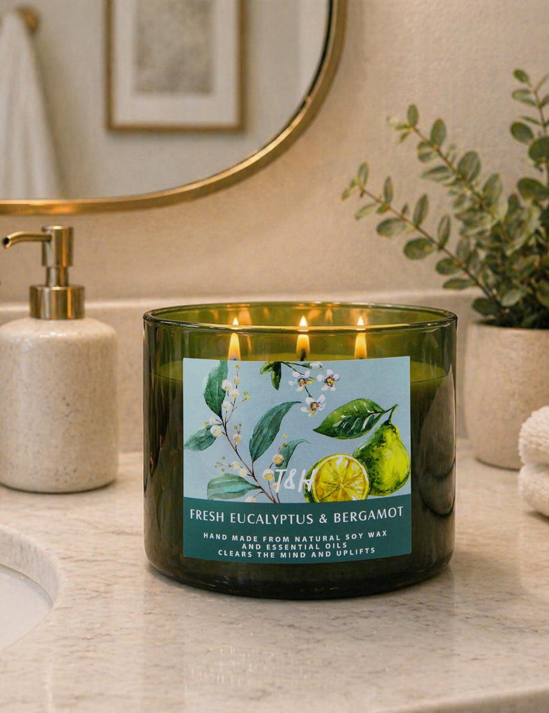 Fresh Eucalyptus Bergamot 3-Wick Large Soy Scented Candle, 15.8 oz