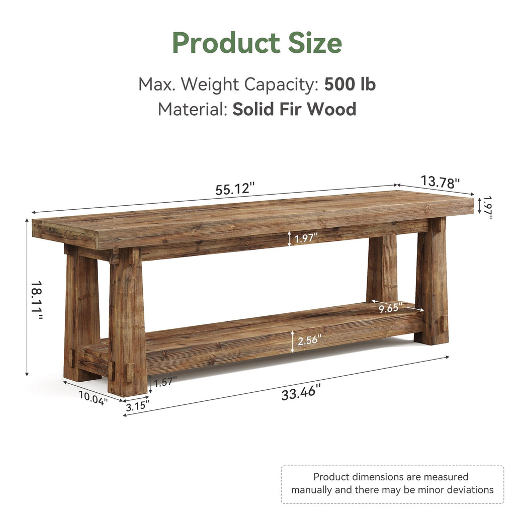 55" Wood Entryway Bench with Shoe Storage, Rustic Dining Bench