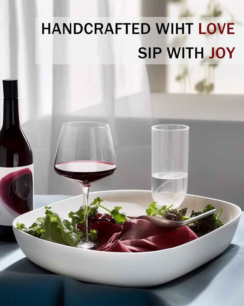 Set of 4-21 Ounce Hand Blown Italian Style Crystal Burgundy Wine Glasses - Lead-Free Premium Glass - Gift-Box for any