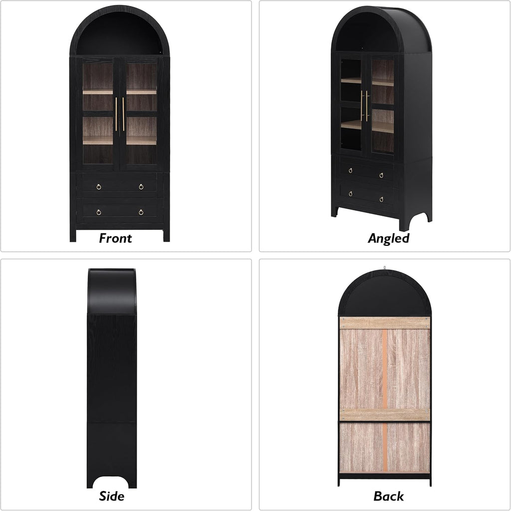 Arched Curio Cabinet with Glass Doors 4 Tier Display Cabinet with 2 Dr