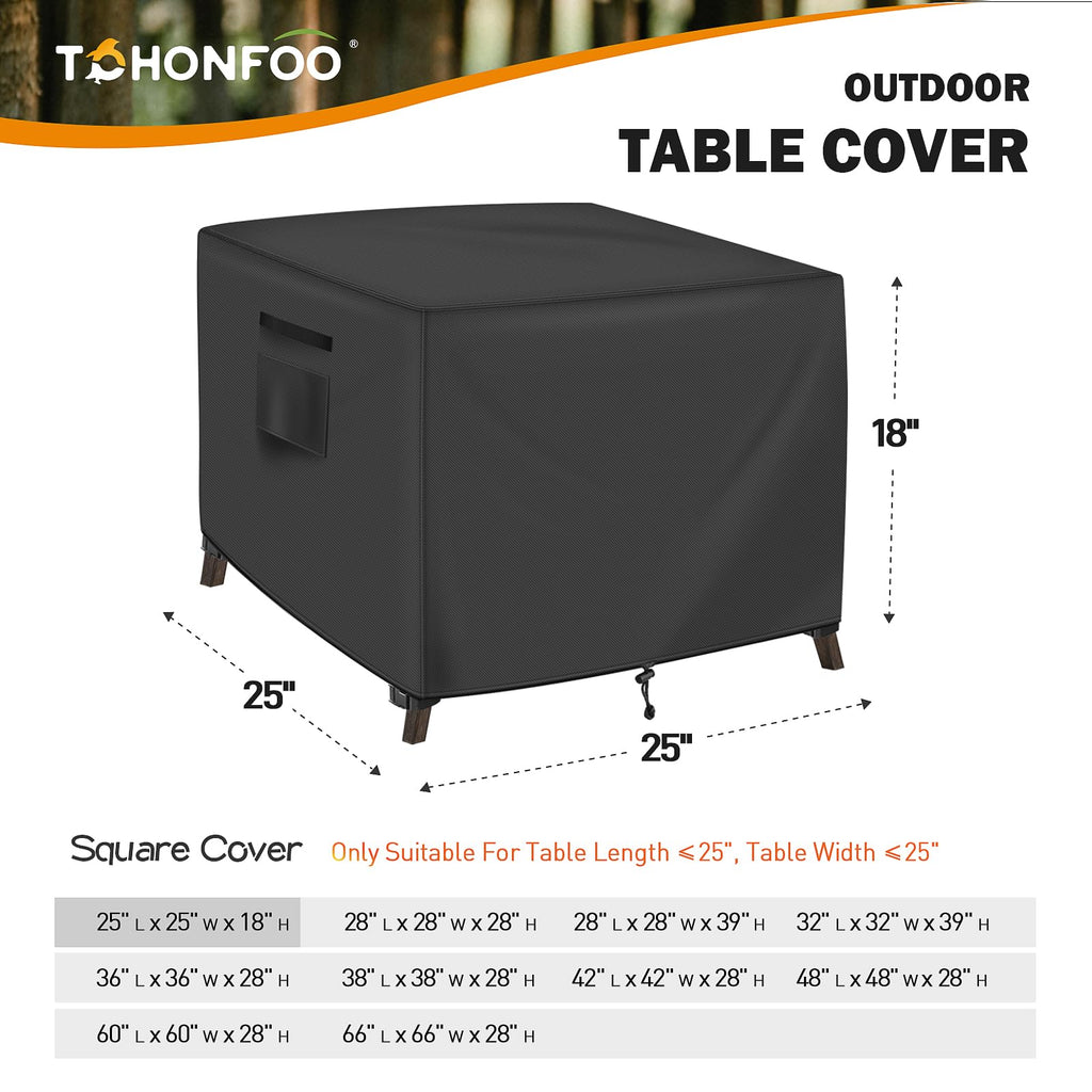 Outdoor Table Covers Waterproof Square 25x25x18in, Black