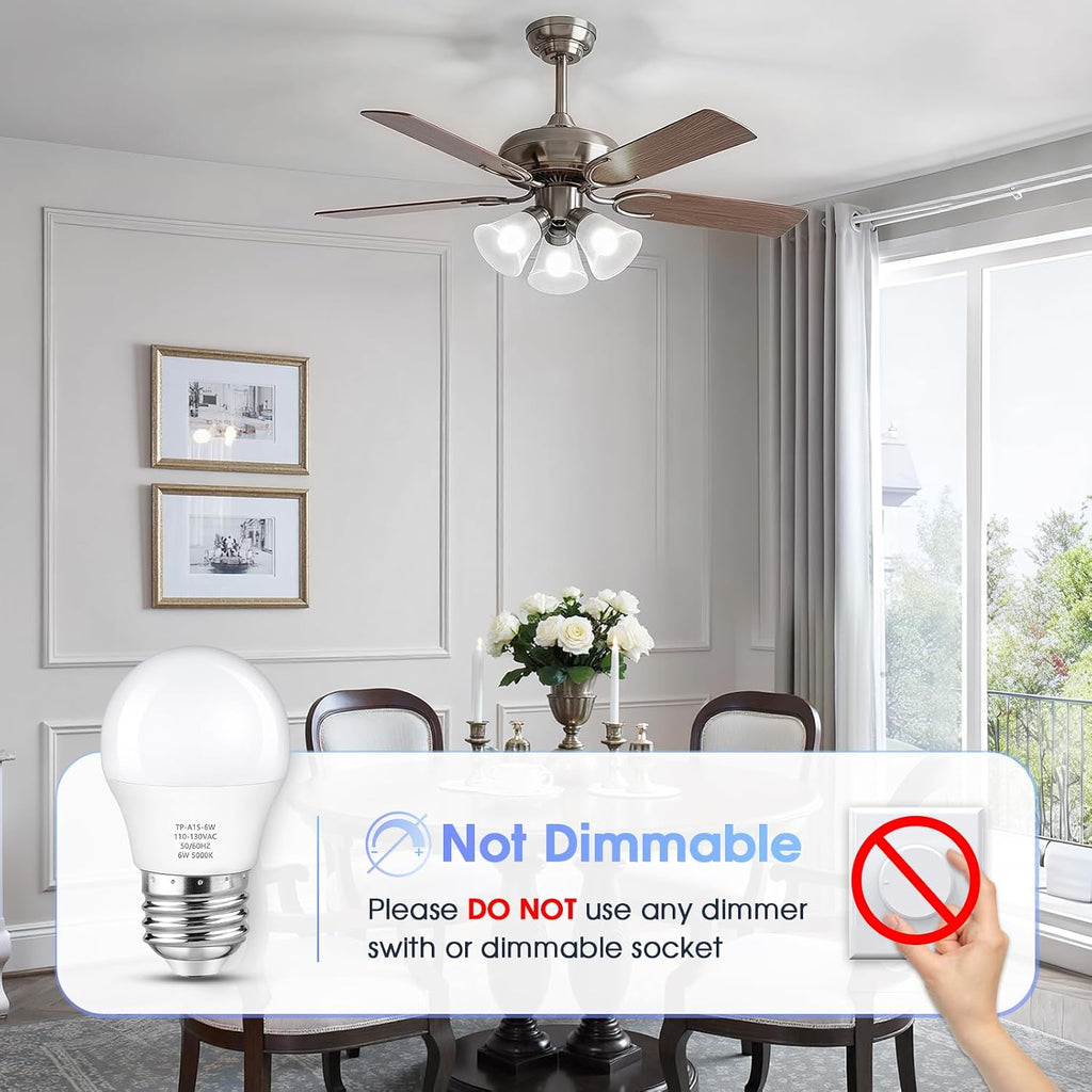 A15 LED Light Bulb, 60 Watt Equivalent LED Bulbs, Daylight White 5000K, 600LM, E26 Base, Non-Dimmable, 6W Bright