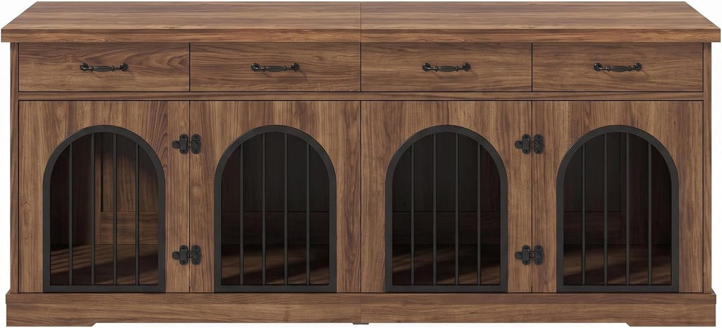 Dog Crate Furniture TV Stand for 2 Dogs, Brown