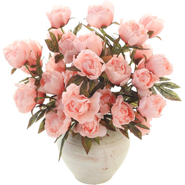 8pcs Blush Faux Silk Real Touch Peony Artificial with Stems, Bulk Fake Flower Branches for DIY Pink Wedding Bouquets
