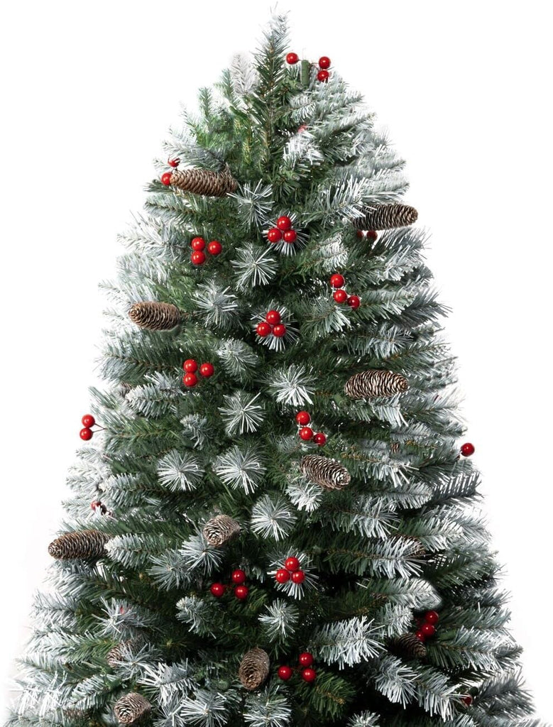Vancouver 7.5ft Frosted Prelit Artificial Christmas Tree with Pine Cones,Faux Berries, Foot Pedal, 1346 Branch