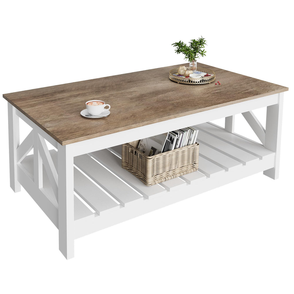 Farmhouse Coffee Table with Storage, Gray & White