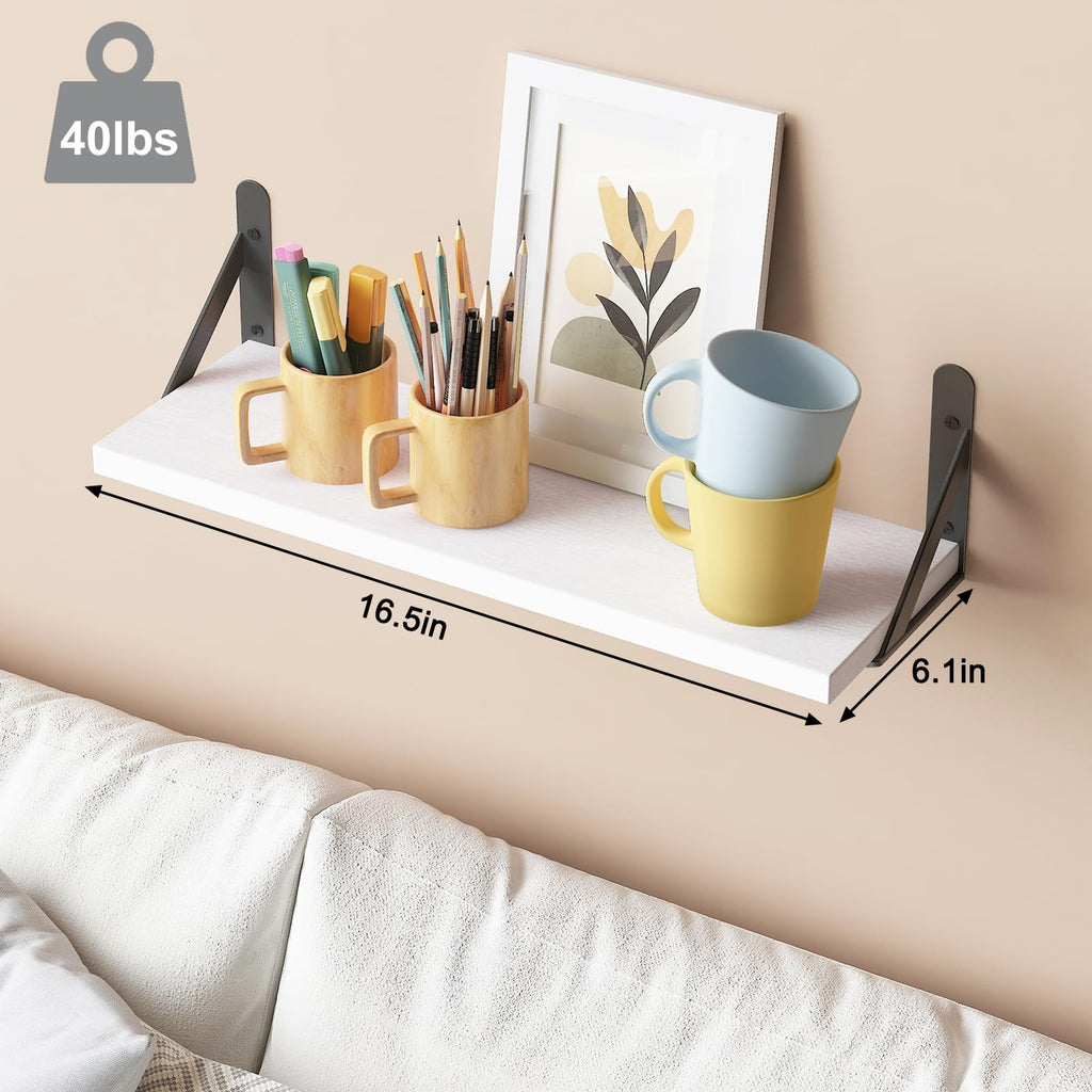 16.5 Inch Floating Shelves for Wall Home Decor, White, Set of 6