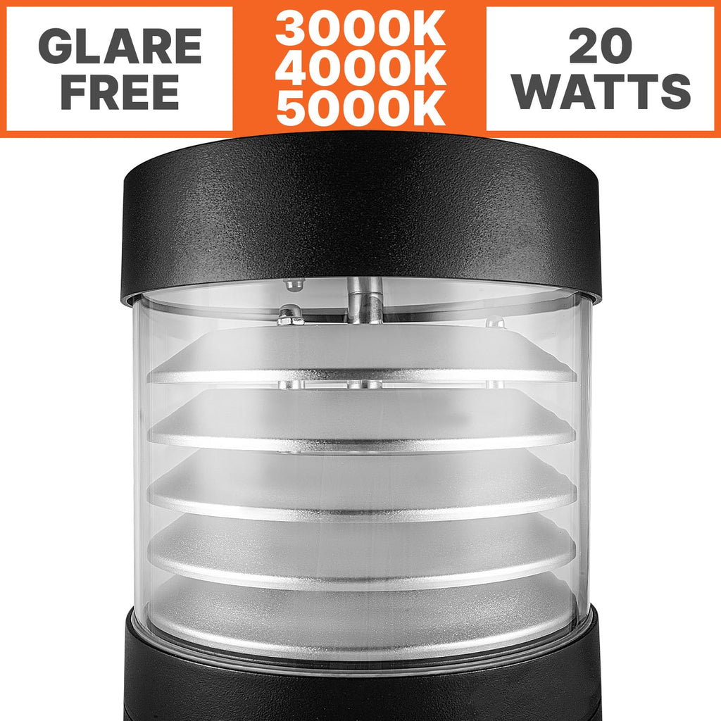 Bollard Light 39", 120-277V, 20W, 3CCT 3000-5000 Kelvin, Louvered Flat