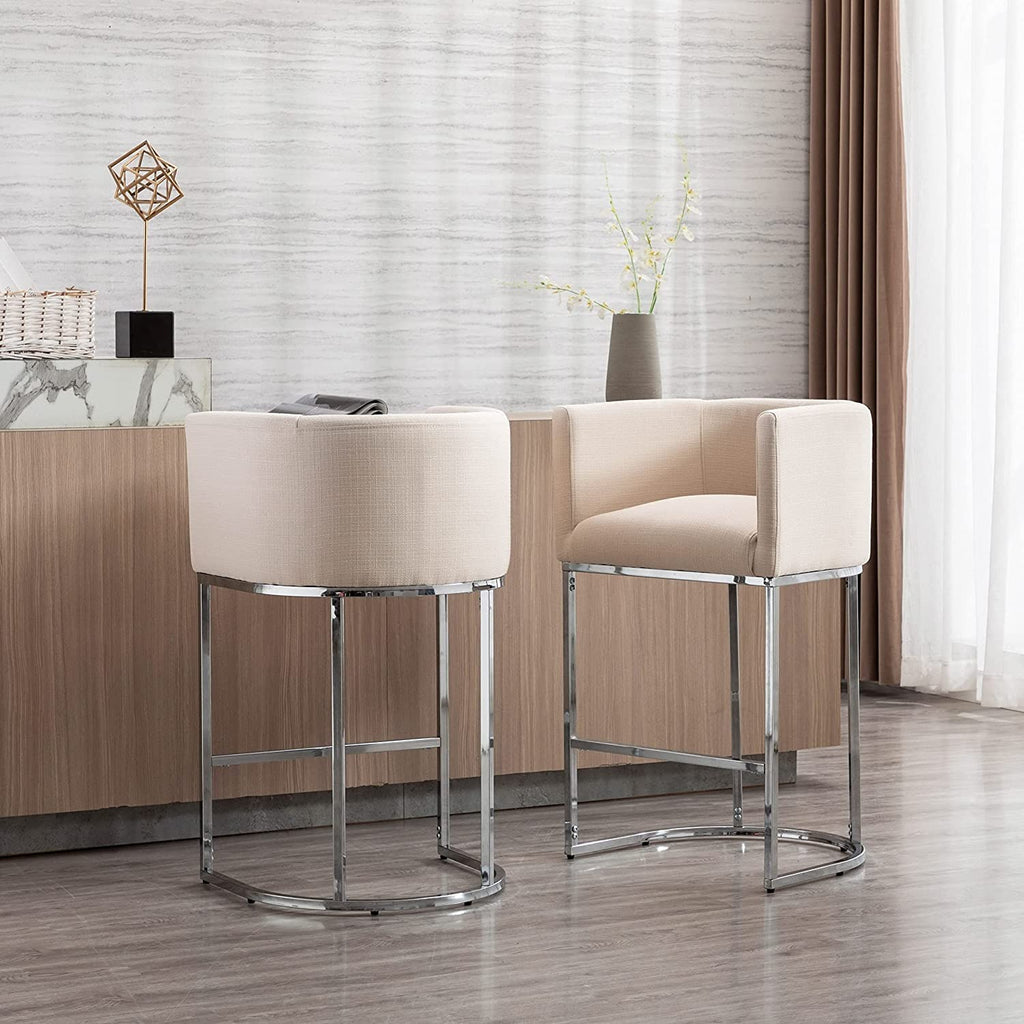 Contemporary Cream Linen Bar Stool, 29" Upholstered Fabric Counter Height Barstool Kitchen Counter Island Stool with