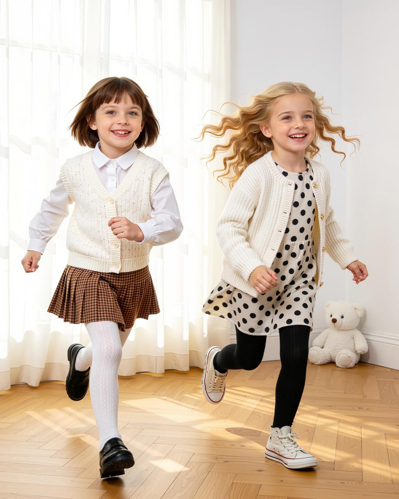 2 Pack Girls Cable Knit Cotton Tights School Uniform