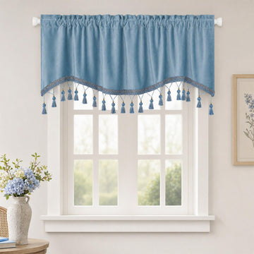 Scalloped Valances for Windows Velvet Valance Curtain with Tassel