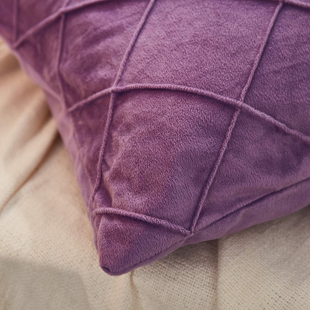 Diamond Pinch Pleated Crystal Velvet Pillowcases 2 Pack Solid Pintuck Throw Cushion Cover Decor Hidden Zipper Closure