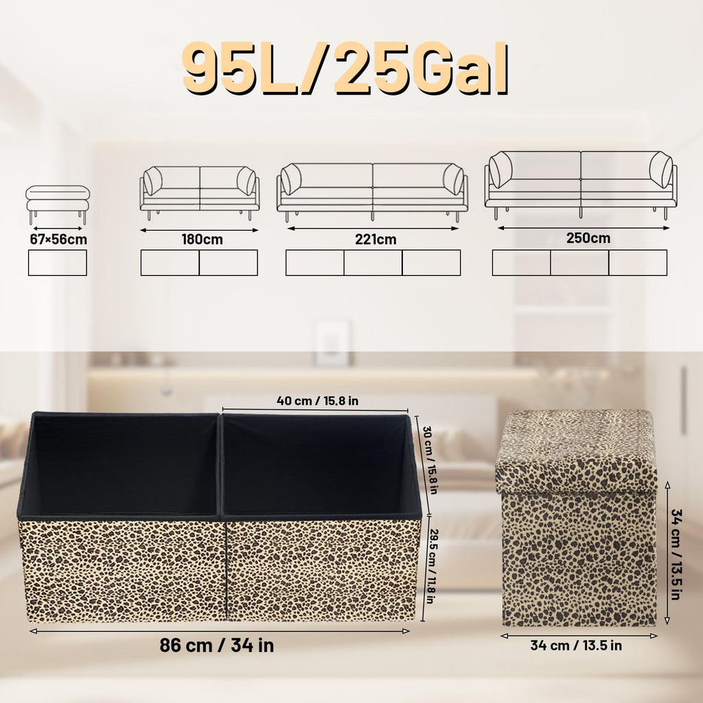 Storage Ottoman Bench, 34" Folding Velvet Foot Rest, Leopard Print