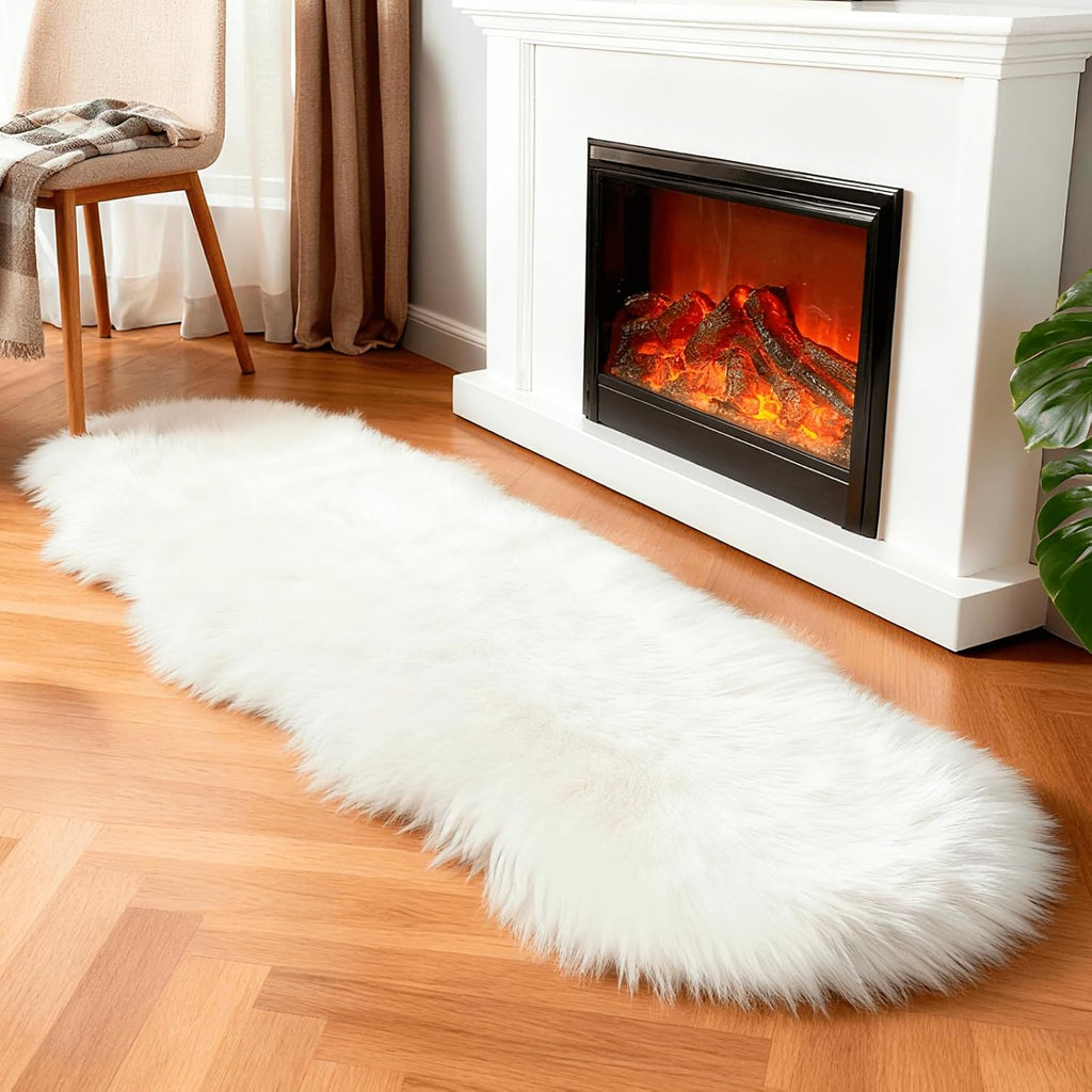 Faux Fur Rug Sheepskin Shag Fluffy Fuzzy White 2x6 ft Runner Rugs