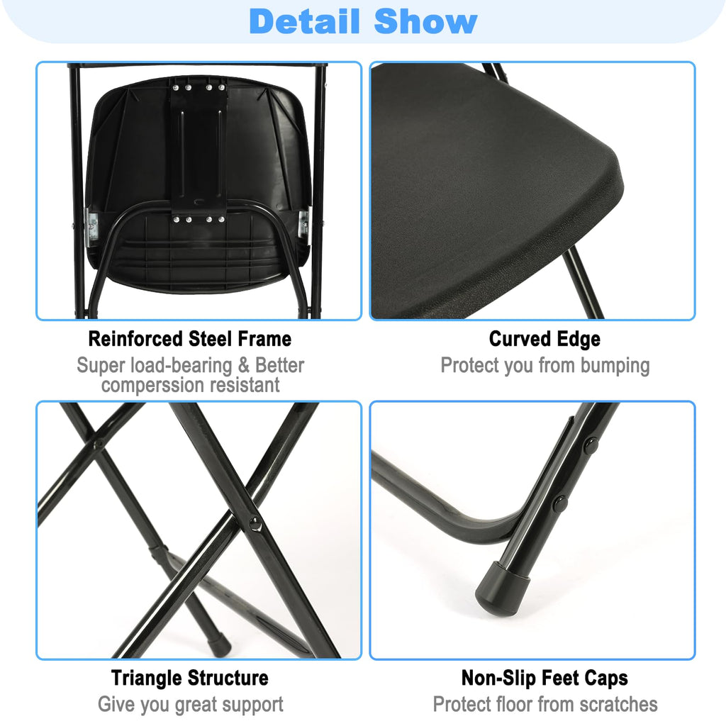 100 Pack Black Folding Chairs, Plastic Folding Chair for Outside, Indoor Outdoor Portable Commercial Seat with Steel