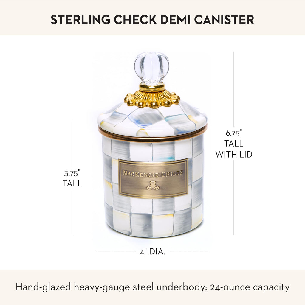 Enamel Canister, Demi, Gray-and-White Sterling Check