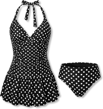Teen Girl Swimsuit Halter Neck Two Piece Cover Up Skirt Bathing Suit Beach Swimwear for Girls