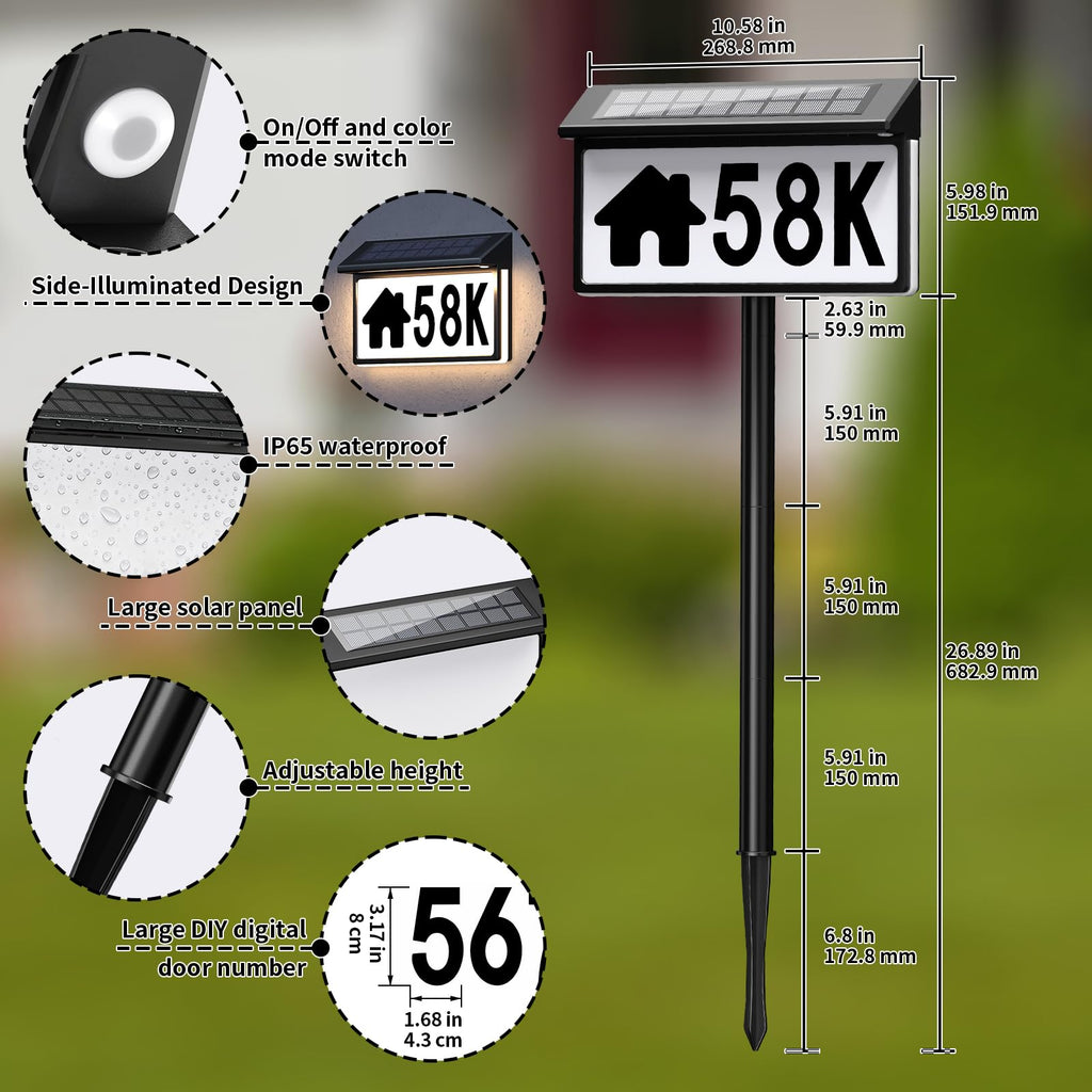 Solar Address Sign, Solar House Numbers for Outside Waterproof