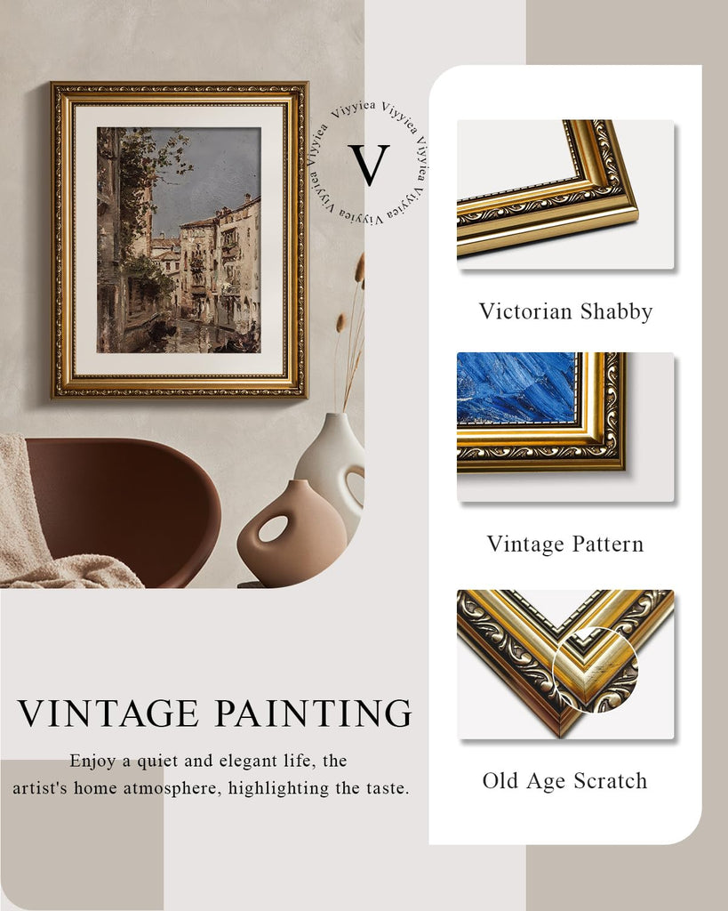 Vintage Gold Framed Architecture Wall, Bedroom Bathroom Living Room Venice City Picture Room Decor, Canvas Prints