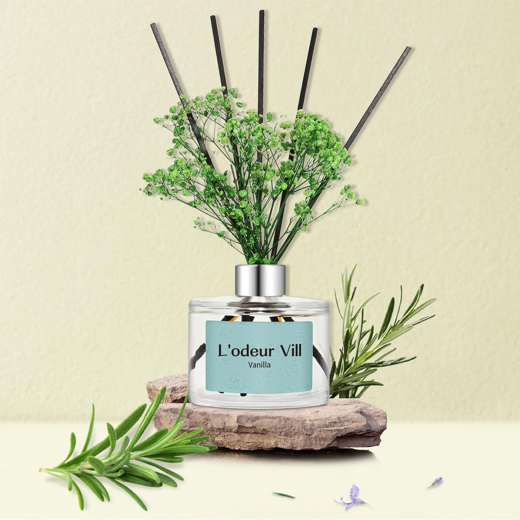 Vill Reed Diffuser Set, 6.7 oz(200ml) Vanilla Scented Diffuser with 6 Oil Diffuser Sticks, Home Fragrance Essential