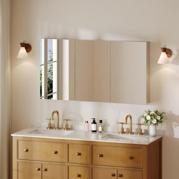 Pre-Assembled Medicine Cabinet with Mirror, 48" W x 26" H | Bathroom Mirror with Storage, 3 Doors Frameless Modern