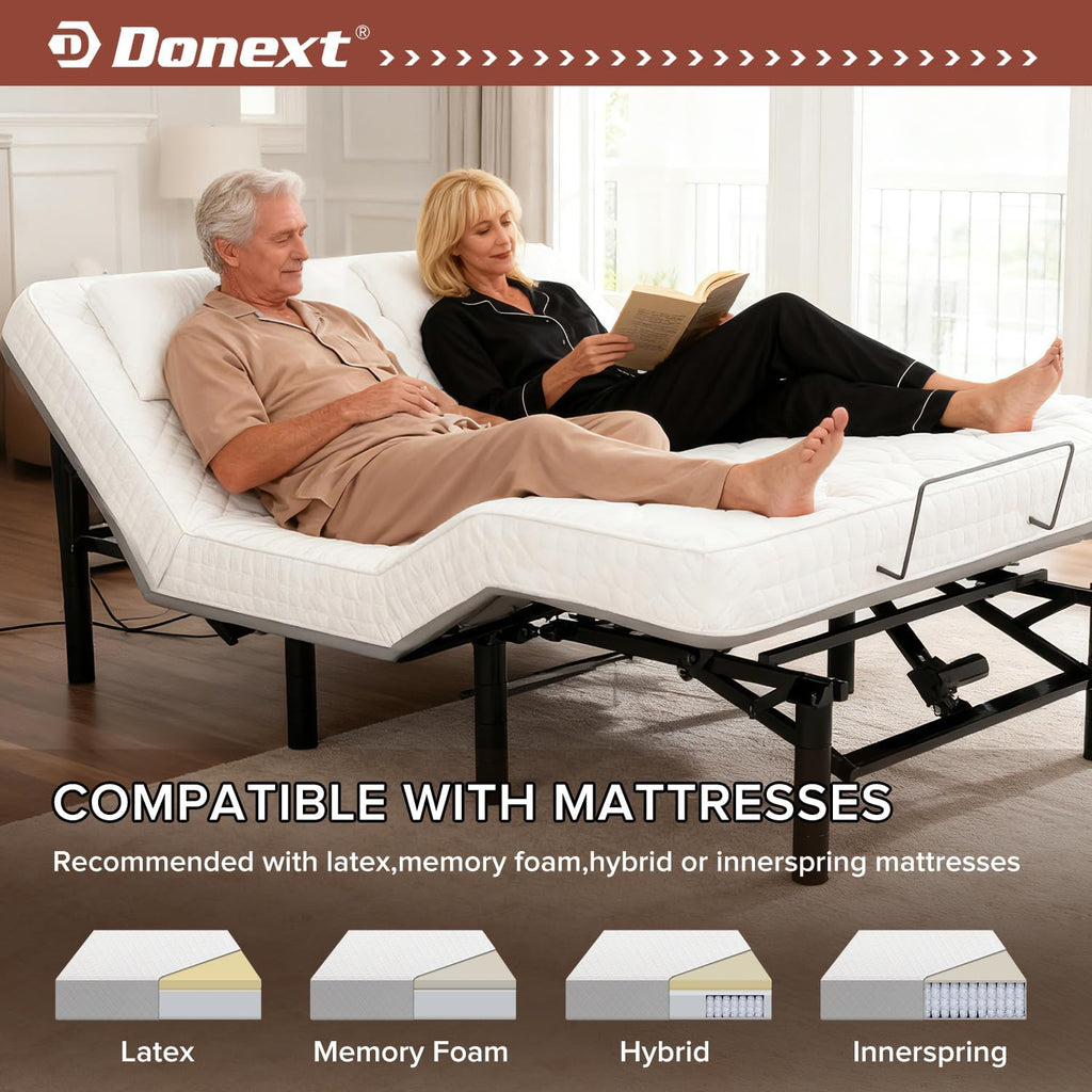 Queen Adjustable Bed Frame,4 Ports USB A&C Adjustable Bed Base with Under-Bed Nightlight, Ergonomic Electric Bed Base