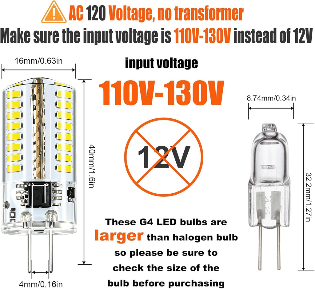 AC 110V-130V G4 LED Bulb Dimmable 3W 6000K 20W-30W Halogen Equivalent