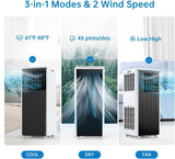 8,000 BTU Portable Air Conditioner - 3-in-1 AC Unit with Cooling, Dehumidifier & Fan for Rooms Up to 350 sq.ft.