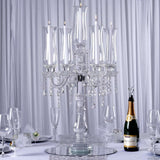 5 Arm Premium Crystal Glass Taper Candle Holder Candelabra with Chandelier Chains 32"