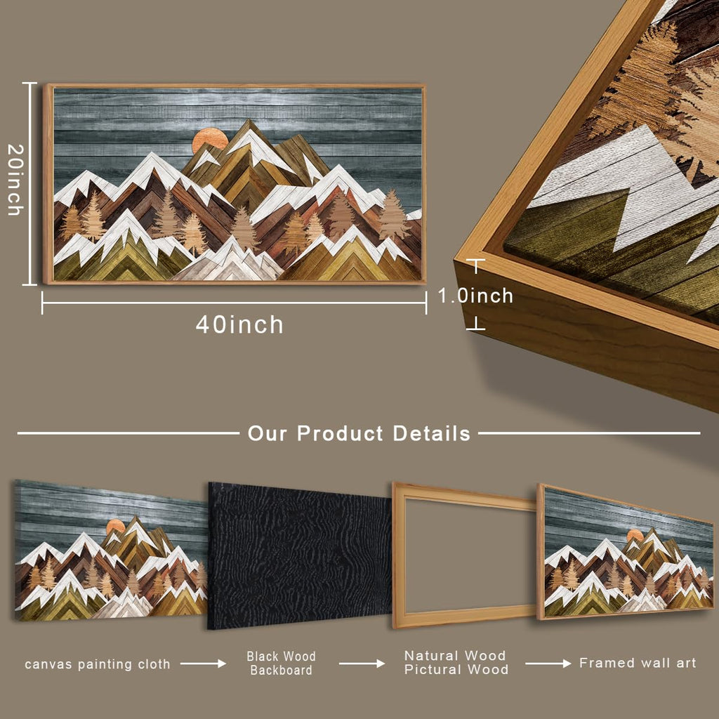 Boho Mountain Wall Art Framed Mountain Landscape Canvas Artwork Bedroom Bathroom Office 20x40 Inch
