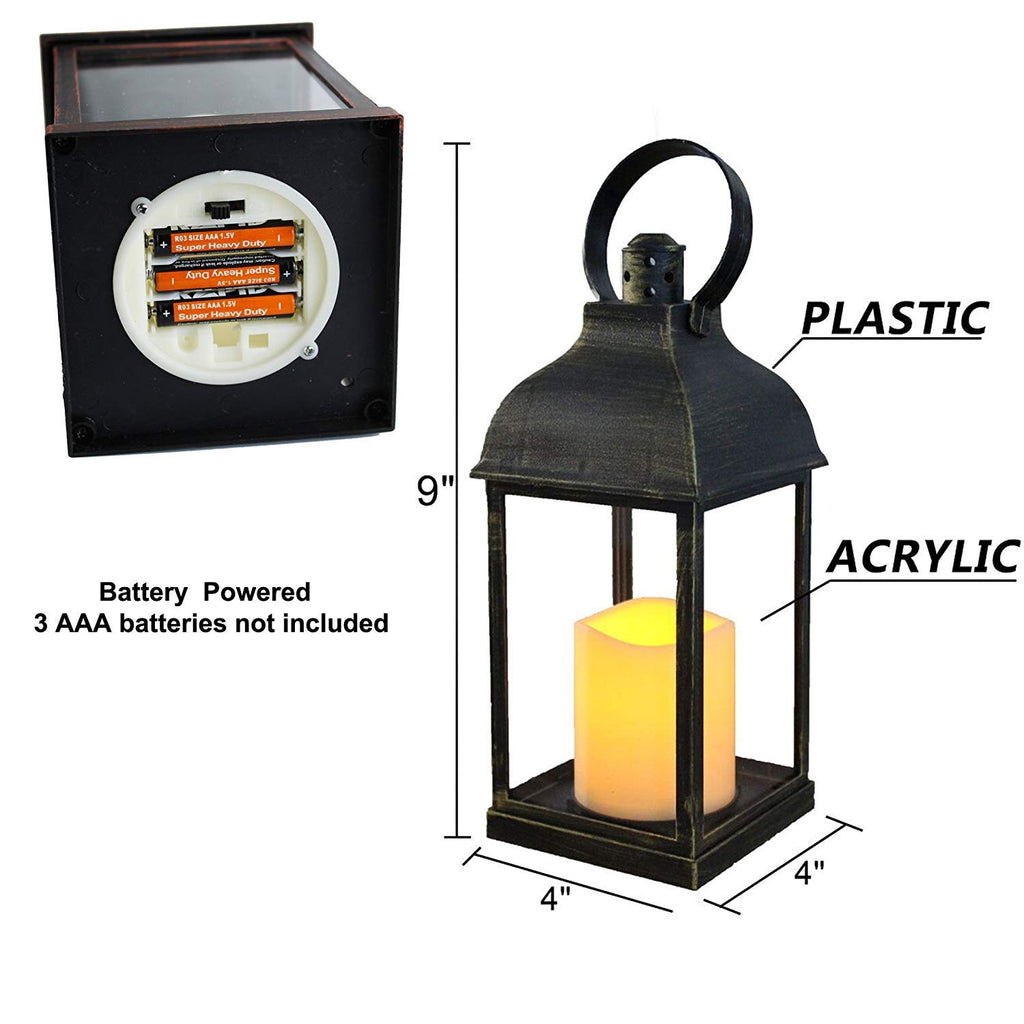 2 Pack Decorative Lantern with flameless LED Candle Lights, ON/Off/Timer Candle with 6Hours, Outdoor/Indoor LED