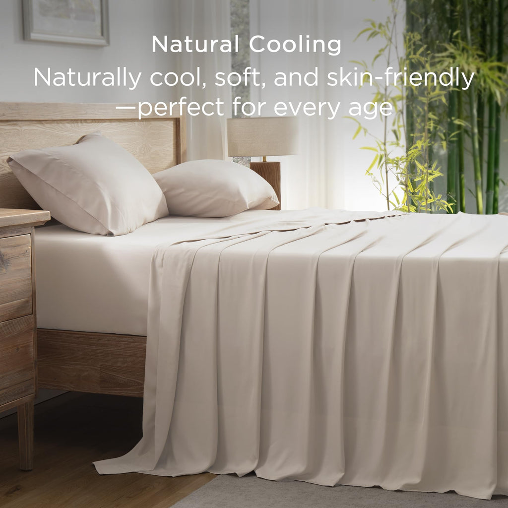 Queen Sheets Set 100% Viscose Derived from Bamboo, Oatmeal