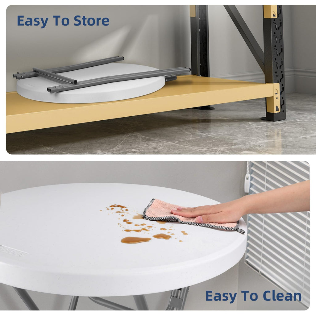 28in Folding Cocktail Table, Round Bar Height High Top, White 2PK