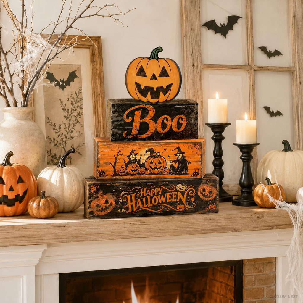 Halloween Pumpkin Decor Indoor, Halloween Table Decorations - Set of 4