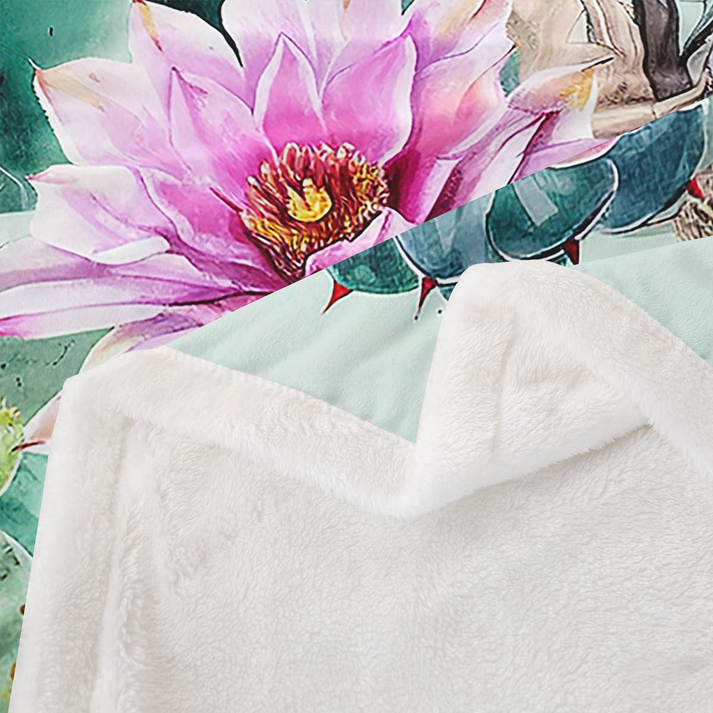 Cactus Fleece Throw Blanket with Boho Succulent Botanical Floral Print Plush Sherpa Blanket for Sofa Bed Couch 30x40